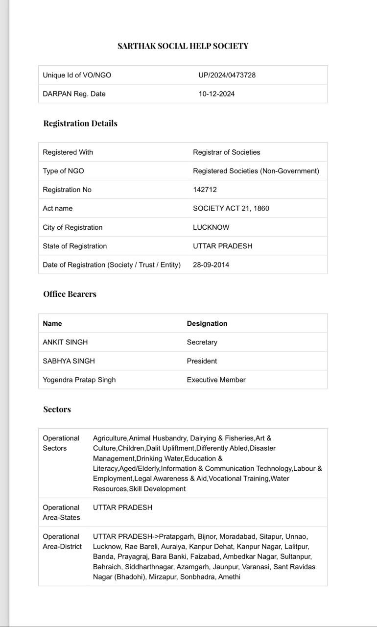 NGO Darpan Registration Details